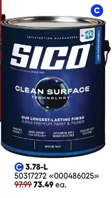 RONA 3.78-L cans and 18.9-L pails of SICO Clean Surface, Classic interior paint and GoPrime primer offer