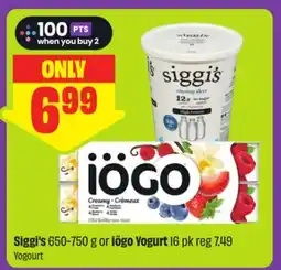 FreshCo Siggi's 650-750 g or iögo Yogurt 16 pk offer