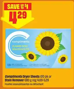 FreshCo Compliments Dryer Sheets 120 pk or Stain Remover 680 g offer