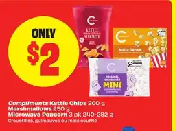 FreshCo Compliments Kettle Chips 200 g Marshmallows 250 g Microwave Popcorn 3 pk offer