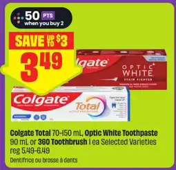 FreshCo Colgate Total Optic White Toothpaste 90 mL or 360 Toothbrush 1 ea Selected Varieties offer
