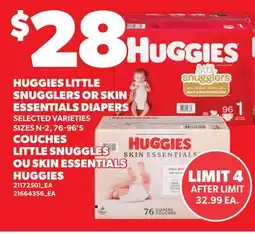 Independent Grocer HUGGIES LITTLE SNUGGLERS OR SKIN ESSENTIALS DIAPERS, 76-96'S offer