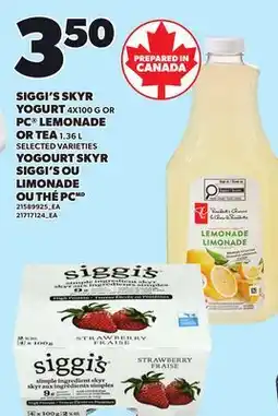Independent Grocer SIGGI'S SKYR YOGURT 4x100 G OR PC LEMONADE 1.36 L offer