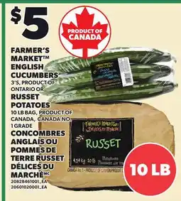 Independent Grocer FARMER'S MARKET ENGLISH CUCUMBERS 3'S, OR RUSSET POTATOES 10 LB BAG offer