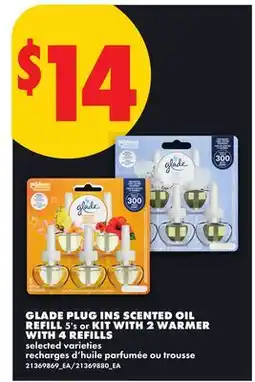 No Frills GLADE PLUG INS SCENTED OIL REFILL 5'S OR KIT WITH 2 WARMER WITH 4 REFILLS offer