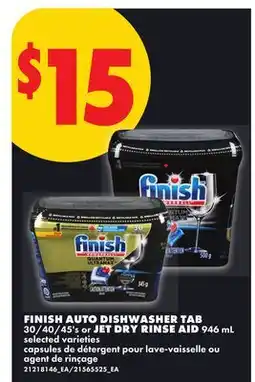 No Frills FINISH AUTO DISHWASHER TAB, 30/40/45's or JET DRY RINSE AID offer