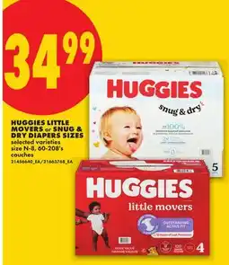 No Frills HUGGIES LITTLE MOVERS OR SNUG & DRY DIAPERS SIZES, 60-208'S offer