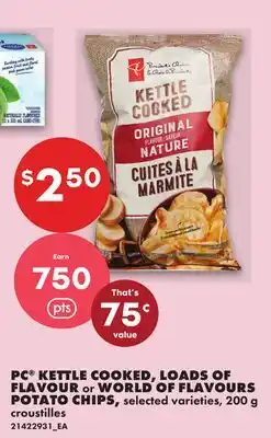 No Frills PC KETTLE COOKED, LOADS OF FLAVOUR OR WORLD OF FLAVOURS POTATO CHIPS offer