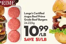 Longo's Certified Angus Beef Prime Grade Beef Burgers offer