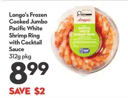 Longo's Frozen Cooked Jumbo Pacific White Shrimp Ring with Cocktail Sauce offer