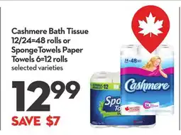 Longo's Cashmere Bath Tissue 12/24=48 rolls or SpongeTowels Paper Towels 6=12 rolls offer