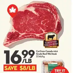 Longo's Cut from Canada AAA Grade Beef Rib Steak offer