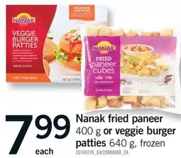 Fortinos NANAK FRIED PANEER 400 G OR VEGGIE BURGER PATTIES 640 G offer