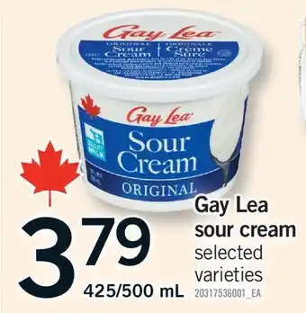 Fortinos GAY LEA SOUR CREAM, 425/500 ML offer