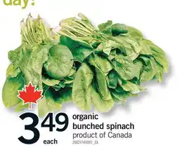 Fortinos ORGANIC BUNCHED SPINACH offer