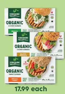 Fortinos YORKSHIRE VALLEY ORGANIC CHICKEN OR TURKEY BURGERS offer