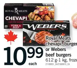 Fortinos ROYAL MEATS CHEVAPI, BURGER OR WEBERS BEEF BURGERS, 612 g-1 kg offer