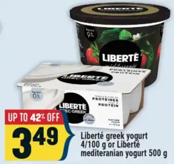 Marché Adonis Liberté greek yogurt 4/100 g or Liberté mediteranian yogurt offer