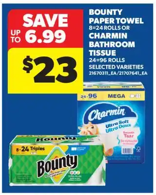 Real Canadian Superstore BOUNTY PAPER TOWEL, 8=24 ROLLS OR CHARMIN BATHROOM TISSUE 24=96, ROLLS offer
