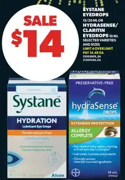 Real Canadian Superstore SYSTANE EYEDROPS, 15/20 ML OR HYDRASENSE/ CLARITIN EYEDROPS offer