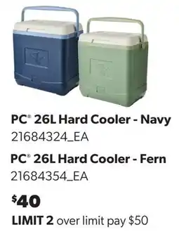 Real Canadian Superstore PC 26L HARD COOLER - NAVY, PC 26L HARD COOLER-FERN offer
