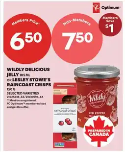 Real Canadian Superstore WILDLY DELICIOUS JELLY, 185 ML OR LESLEY STOWE'S RAINCOAST CRISPS, 150 G offer