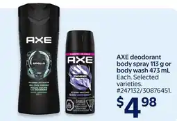 Walmart AXE deodorant body spray 113 g or body wash 473 mL offer