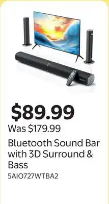 Walmart Bluetooth Sound Bar with 3D Surround & Bass offer