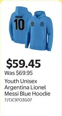 Walmart Youth Unisex Argentina Lionel Messi Blue Hoodie offer