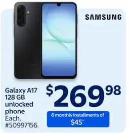 Walmart Galaxy A17 128 GB unlocked phone offer