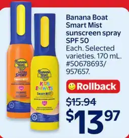 Walmart Banana Boat Smart Mist sunscreen spray SPF 50 offer