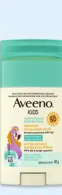 Walmart Aveeno Kids SPF 50 sunscreen lotion 88 mL or stick 42 g offer