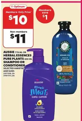 Loblaws AUSSIE, 778 ML OR HERBAL ESSENCES PURE PLANTS, 400 ML, SHAMPOO OR CONDITIONER offer