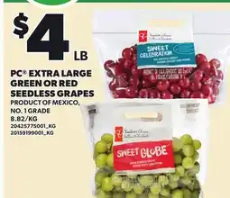 Loblaws PC EXTRA LARGE GREEN OR RED SEEDLESS GRAPES offer