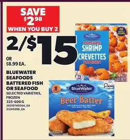 Loblaws BLUEWATER SEAFOODS BATTERED FISH OR SEAFOOD offer
