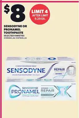 Loblaws SENSODYNE OR PRONAMEL TOOTHPASTE offer