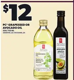 Loblaws PC GRAPESEED OR AVOCADO OIL, 500/750 ML offer