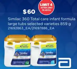 Loblaws SIMILAC 360 TOTAL CARE INFANT FORMULA LARGE TUBS offer