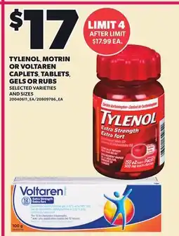 Loblaws TYLENOL, MOTRIN OR VOLTAREN CAPLETS, TABLETS, GELS OR RUBS offer