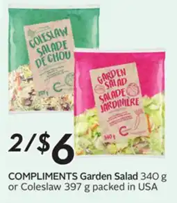 Sobeys COMPLIMENTS Garden Salad 340 g or Coleslaw 397 g packed in USA offer