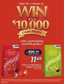 Sobeys LINDT or GHIRARDELLI Bagged Chocolate offer