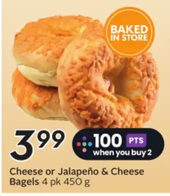 Sobeys Cheese or Jalapeño & Cheese Bagels offer