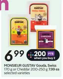 Sobeys MONSIEUR GUSTAV Gouda, Swiss 170 g or Cheddar offer