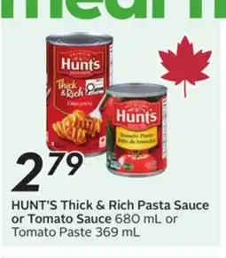 Sobeys HUNT'S Thick & Rich Pasta Sauce or Tomato Sauce offer