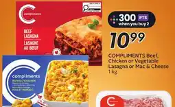 Sobeys COMPLIMENTS Beef, Chicken or Vegetable Lasagna or Mac & Cheese offer