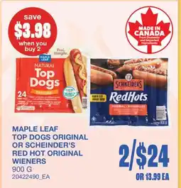 Wholesale Club TOP DOGS ORIGINAL OR RED HOT ORIGINAL WIENERS offer