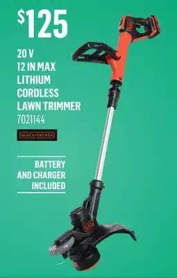 Canac BLACK+DECKER 20 V 12 IN MAX LITHIUM CORDLESS LAWN TRIMMER offer