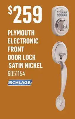 Canac PLYMOUTH ELECTRONIC FRONT DOOR LOCK SATIN NICKEL offer