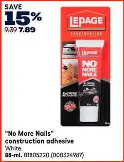 RONA LEPAGE 88-ml. No More Nails construction adhesive offer