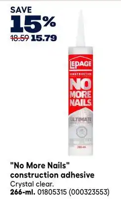 RONA LEPAGE No More Nails construction adhesive 266-ml offer
